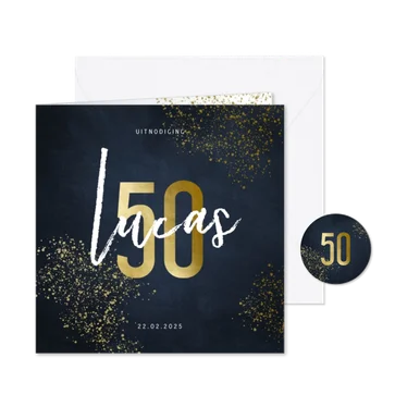 Uitnodiging 50 jaar stijlvol goudlook met spetters